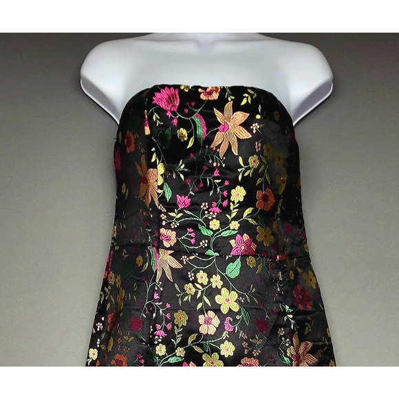 Lulus Dress Womens M Black Embroidered Floral Brocade Strapless Midi Formal New - Picture 4 of 16